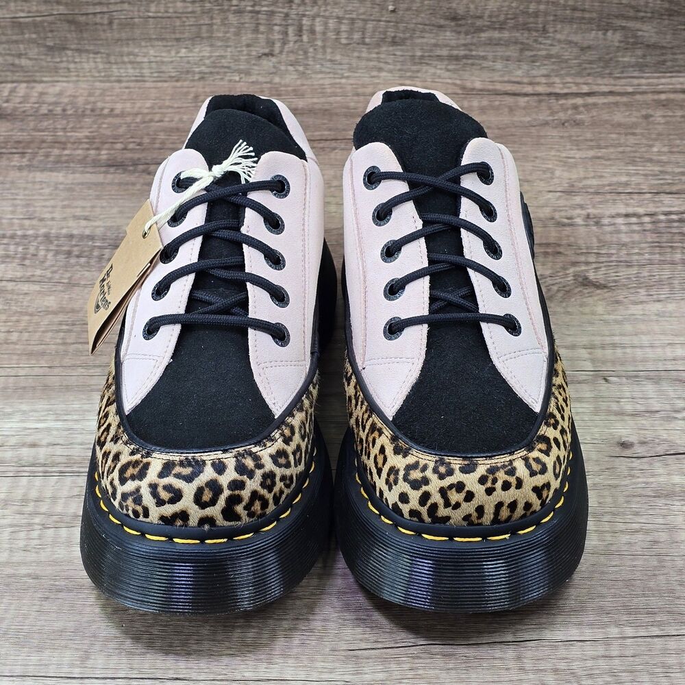 Dr. Martens Buzz 5-Eye Women's 10 Pink Leopard Print Black Suede Platform Shoes - Picture 2 of 9